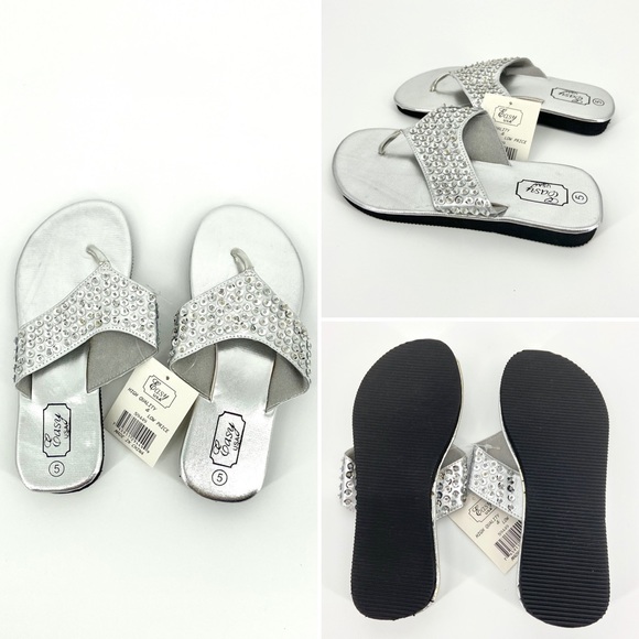 JUST IN Silver Sequins Wedge Flip Flop Sandals - Picture 3 of 12